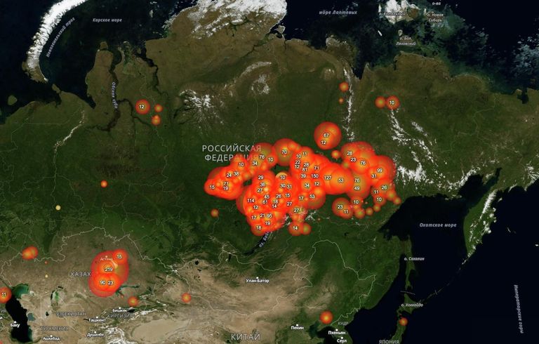Карта пожаров по данным сайта fires.ru