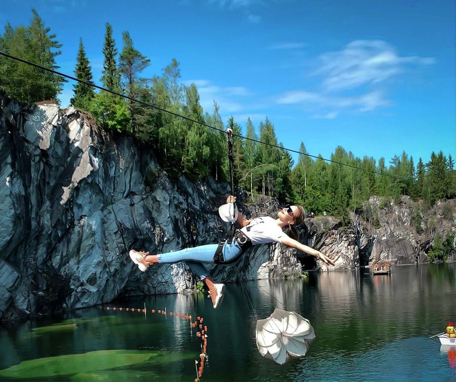 Карелия. Горный парк Рускеала. Проезд по zip-line.