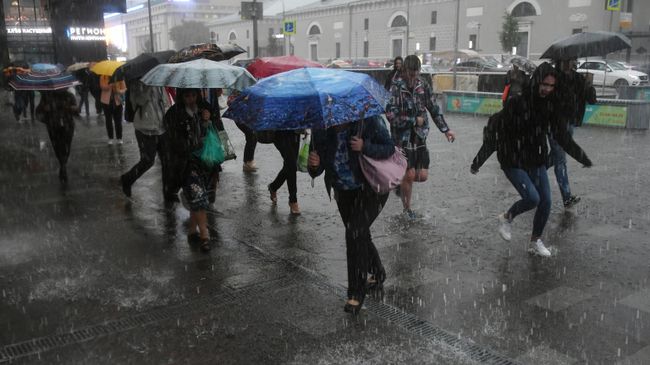 Пешеходы в Москве во время дождя Пешеходы в Москве во время дождя