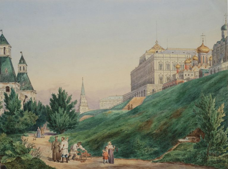 Неизвестный художник. Вид в Кремле у Тайницкой башни. 1850-е гг