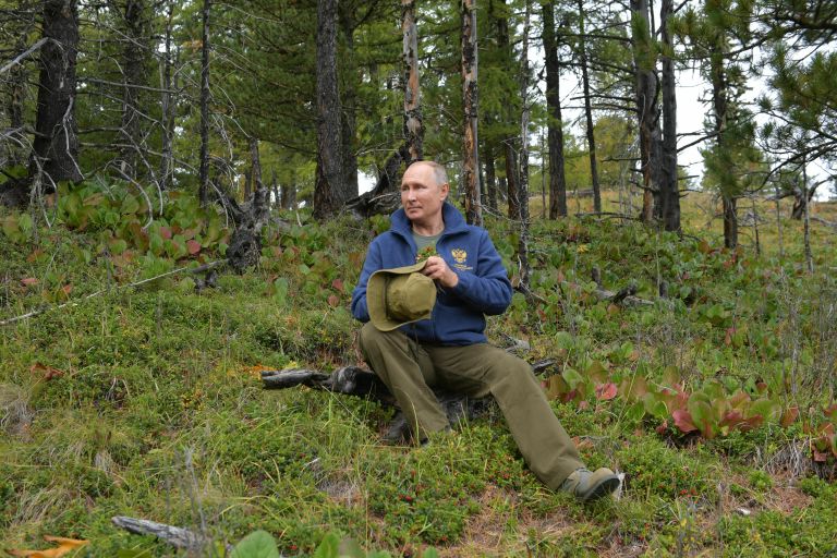 Президент РФ Владимир Путин во время прогулки в тайге Президент РФ Владимир Путин во время прогулки в тайге