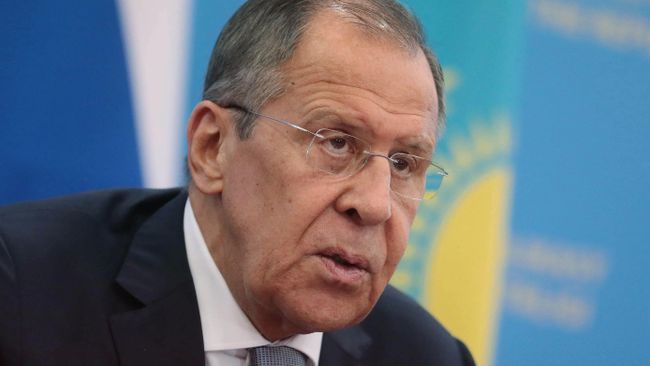 Министр иностранных дел РФ Сергей Лавров на пресс-конференции по итогам переговоров с министром иностранных дел Казахстана Мухтаром Тлеуберди