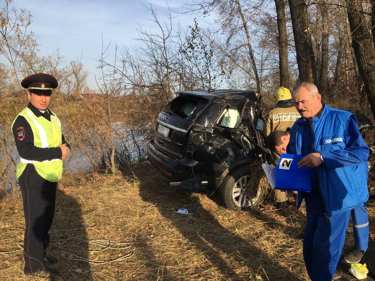 Место ДТП в Минусинском районе Красноярского края, в результате которого погиб глава Абакана Николай Булакин