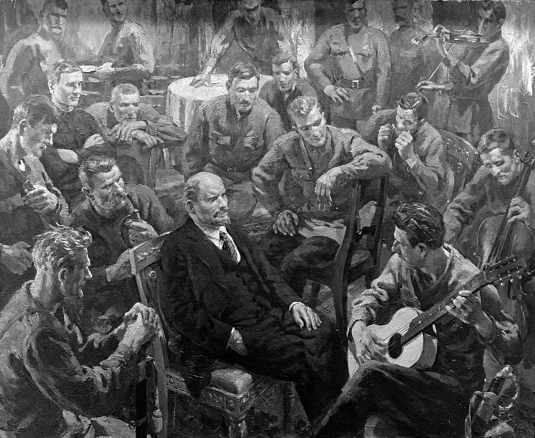 Репродукция картины Отто Скулме В.И.Ленин с латышскими стрелками в Кремле 1 мая 1918 года