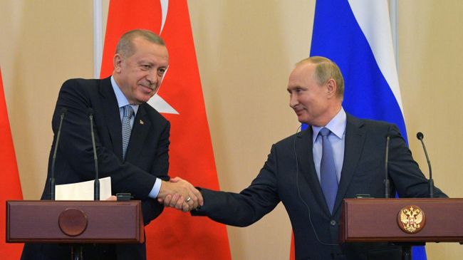 Президент РФ Владимир Путин и президент Турции Реджеп Тайип Эрдоган на пресс-конференции по итогам встречи Президент РФ Владимир Путин и президент Турции Реджеп Тайип Эрдоган на пресс-конференции по итогам встречи