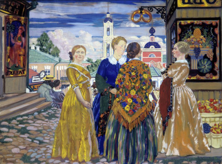 Репродукция картины Бориса Кустодиева Купчихи в Кинешме, 1912 год. Холст, масло.