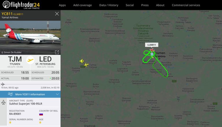 Информация о рейсе Тюмень - Санкт-Петербург на сайте Flightradar. 1 ноября 2019