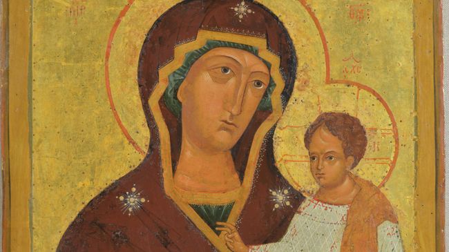 Икона Смоленской Божией Матери Седмиезерная, XVI век. Реставрация в Российской академии живописи, ваяния и зодчества Ильи Глазунова.  