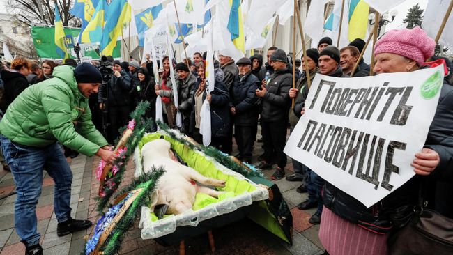 Митинг против земельной реформы перед зданием парламента в Киеве Митинг против земельной реформы перед зданием парламента в Киеве