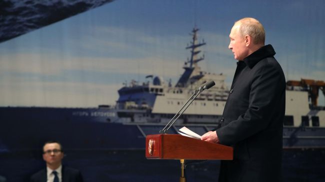 Президент РФ Владимир Путин на церемонии закладки патрульного корабля ледового класса Николай Зубов Президент РФ Владимир Путин на церемонии закладки патрульного корабля ледового класса Николай Зубов