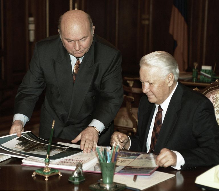 Встреча Президента РФ Бориса Ельцина с мэром Москвы Юрием Лужковым.1996 год 