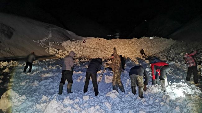 На месте схода снежной лавины в одном из распадков недалеко от поселка Эгвекинот-1 (Озерный) на Чукотке На месте схода снежной лавины в одном из распадков недалеко от поселка Эгвекинот-1 (Озерный) на Чукотке