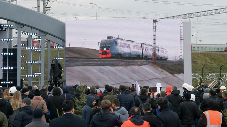 Церемония открытия движения по железнодорожной части Крымского моста Церемония открытия движения по железнодорожной части Крымского моста