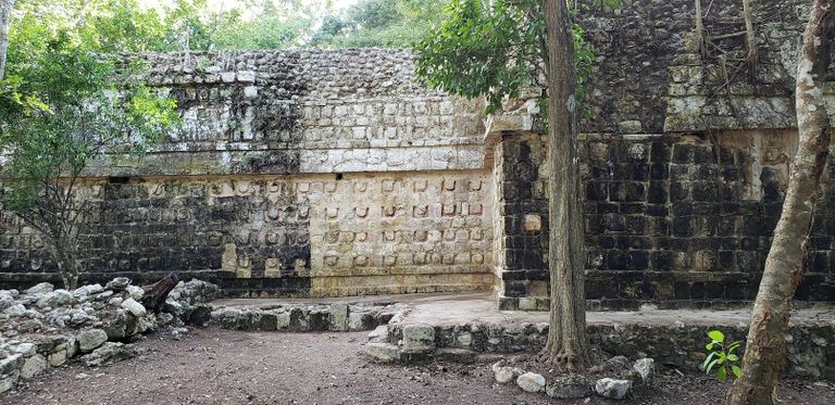 Стена храма цивилизации майя в археологическом районе Кулуба, штат Юкатан, Мексика