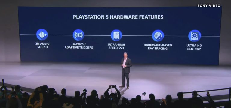 Стоп-кадр видео презентации игровой приставка Sony PS 5 на выставке CES в США