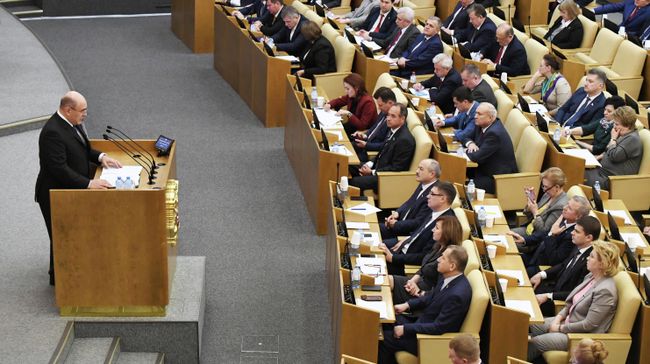 Кандидат на пост премьер-министра РФ Михаил Мишустин во время выступления на пленарном заседании Госдумы РФ Кандидат на пост премьер-министра РФ Михаил Мишустин во время выступления на пленарном заседании Госдумы РФ