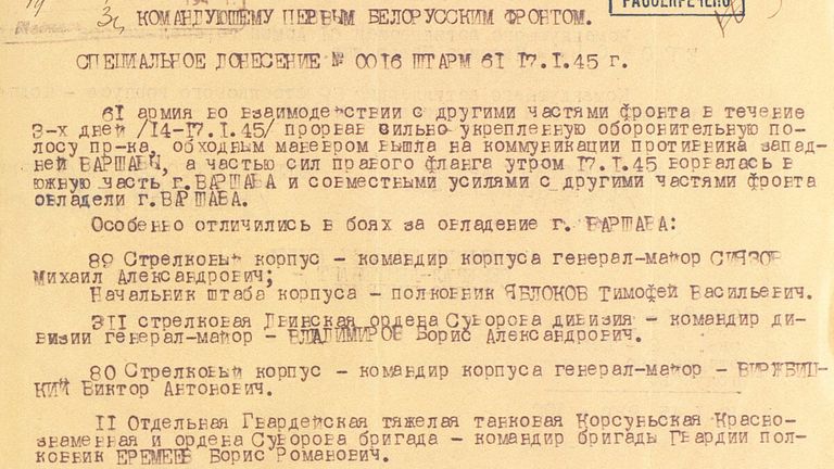 Специальное донесение командования 61-й армией от 17 января 1945 года об овладении Варшавой Специальное донесение командования 61-й армией от 17 января 1945 года об овладении Варшавой