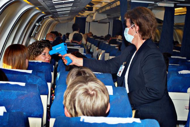 Грипп A1/H1N1. Проверка температуры перед выходом из самолета в Москве Грипп A1/H1N1. Проверка температуры перед выходом из самолета в Москве