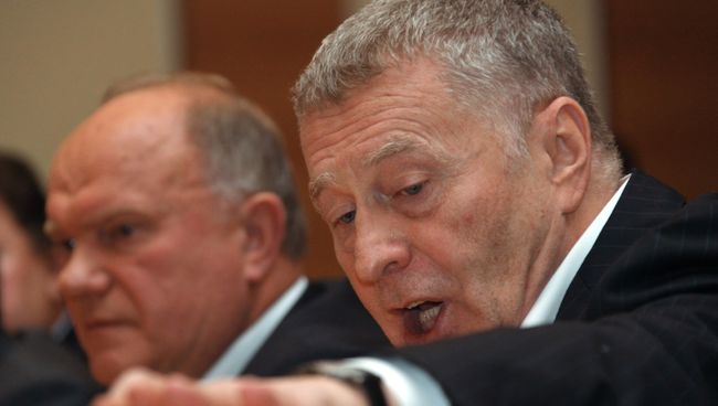Лидеры КПРФ и ЛДПР Геннадий Зюганов и Владимир Жириновский. Архив