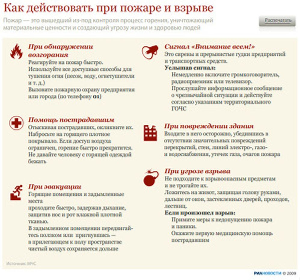 Как действовать при пожаре и взрыве