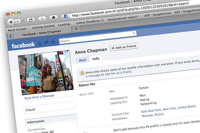 Страница Анны Чапман на сайте Facebook Страница Анны Чапман на сайте Facebook