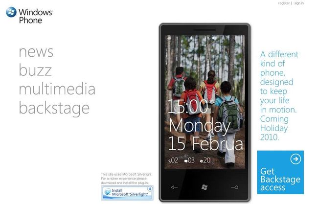 Скриншот официального сайта Windows Phone 7 Скриншот официального сайта Windows Phone 7