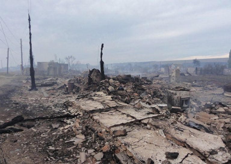 Последствия пожара в станице Лапшинской в Волгорадской области