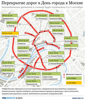 Перекрытие дорог в День города в Москве