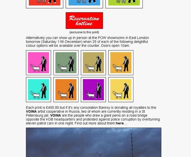 Фрагмент скриншота сайта www.picturesonwalls.com с изображением принтов Бэнкси в поддержку участников арт-группы Война Фрагмент скриншота сайта www.picturesonwalls.com с изображением принтов Бэнкси в поддержку участников арт-группы Война