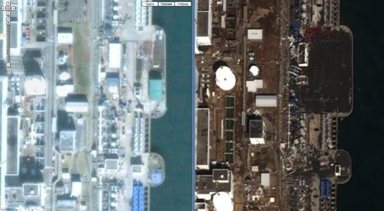 Спутниковая съемка последствий землетрясения на АЭС Фукусима-1 Спутниковая съемка последствий землетрясения на АЭС Фукусима-1
