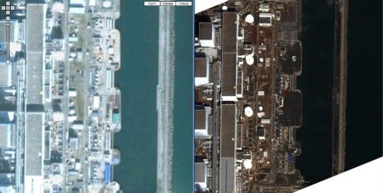 Спутниковая съемка последствий землетрясения на АЭС Фукусима-1 Спутниковая съемка последствий землетрясения на АЭС Фукусима-1