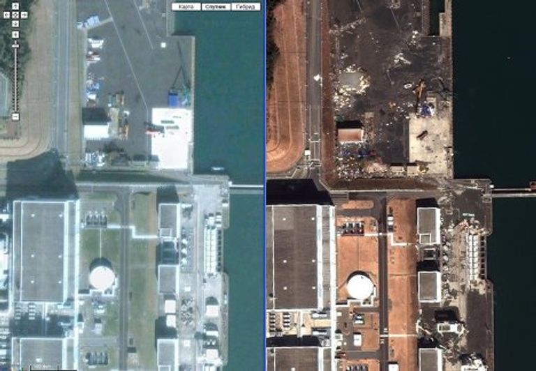 Спутниковая съемка последствий землетрясения на АЭС Фукусима-2 Спутниковая съемка последствий землетрясения на АЭС Фукусима-2