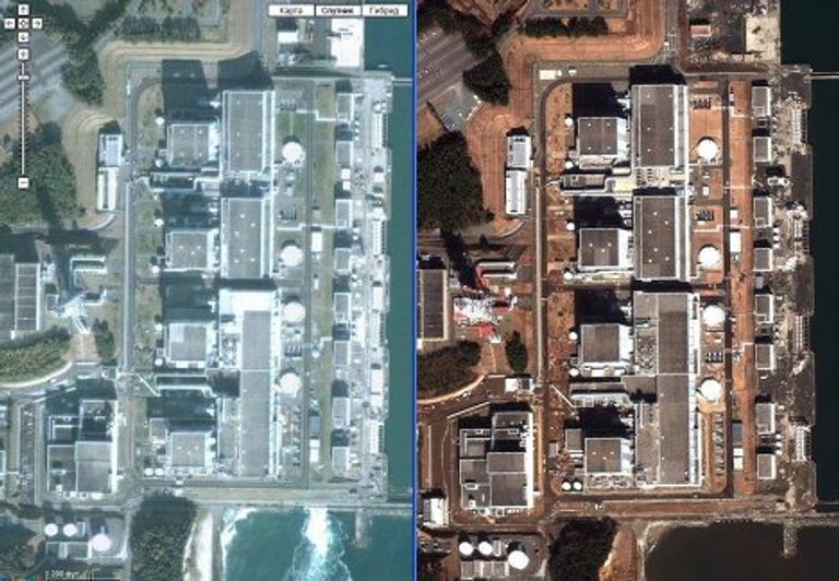 Спутниковая съемка последствий землетрясения на АЭС Фукусима-2 Спутниковая съемка последствий землетрясения на АЭС Фукусима-2