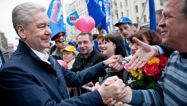 С.Собянин на митинге, посвященном Дню весны и труда