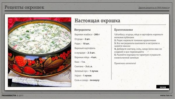 Рецепты окрошек