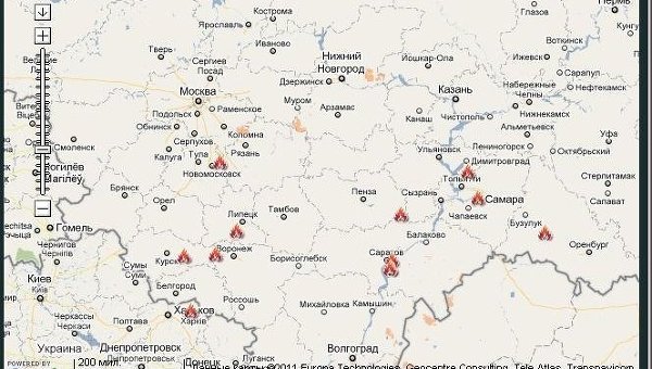 Территории России, пострадавшие от лесных пожаров
