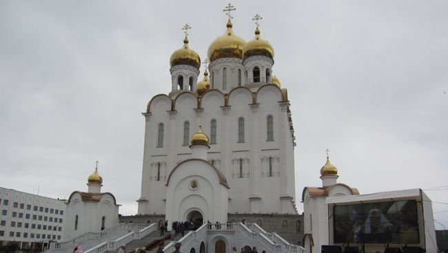 Троицкий кафедральный собор в Магадане. Архивное фото Троицкий кафедральный собор в Магадане. Архивное фото