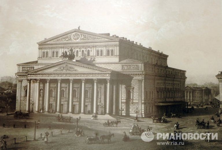 Литография с рисунка В.Садовникова Вид Большого театра (1860-е гг.) Литография с рисунка В.Садовникова Вид Большого театра (1860-е гг.)