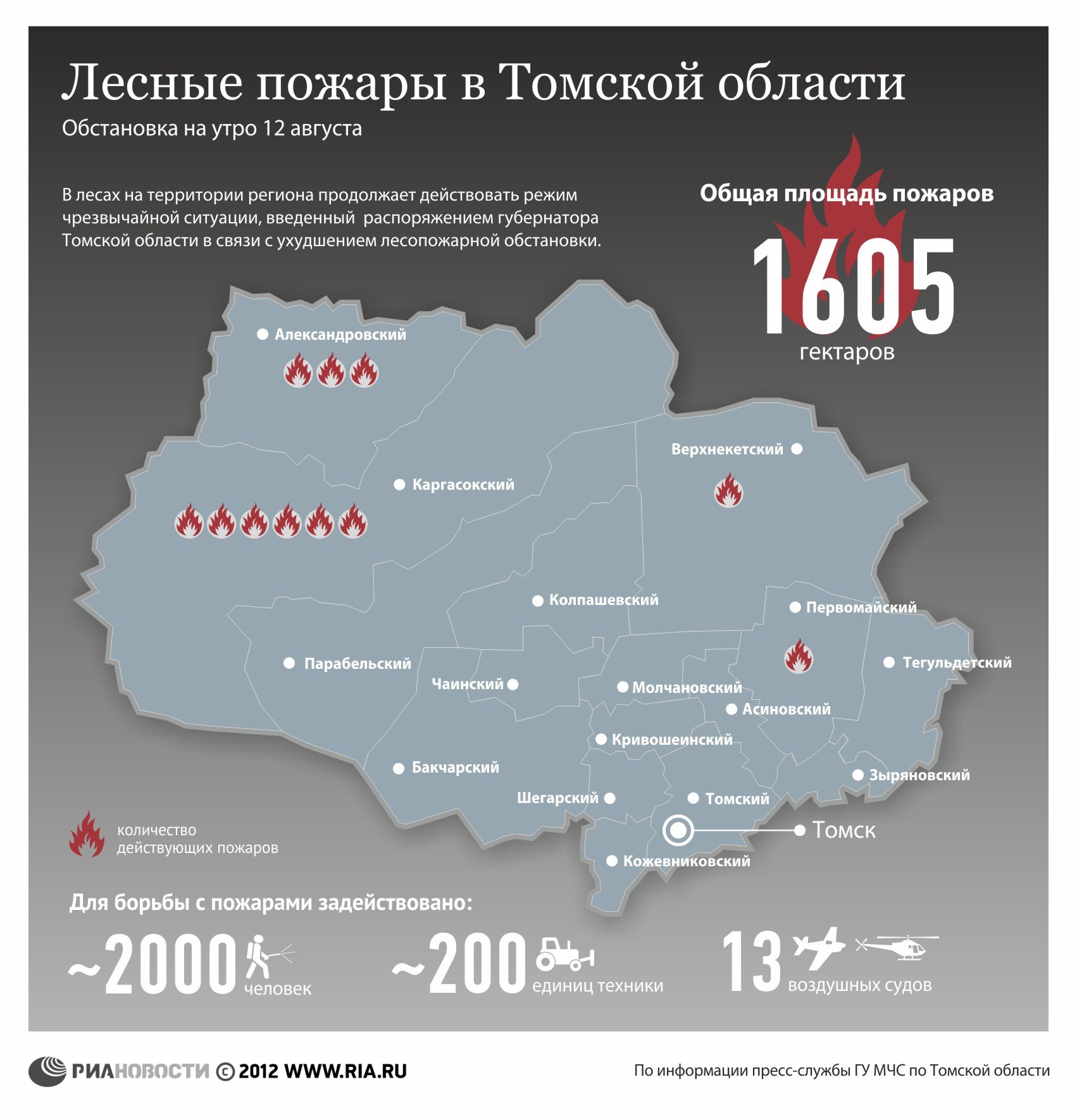 Лесопожарная обстановка в Томской области на 12 августа