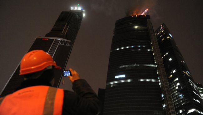 Пожар в строящейся башне центра Москва-Сити