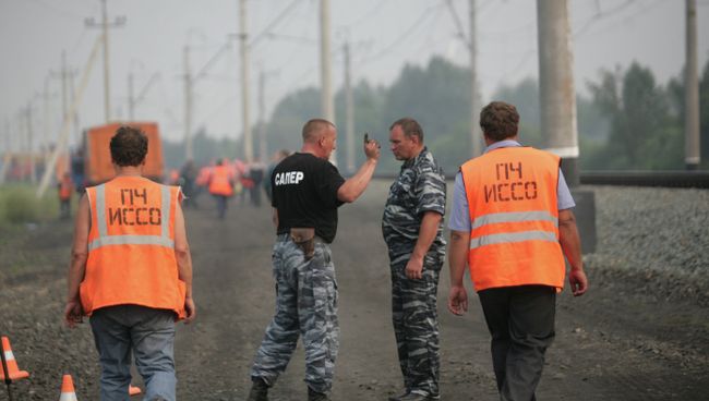 Место возгорания военного эшелона в Новосибирской области