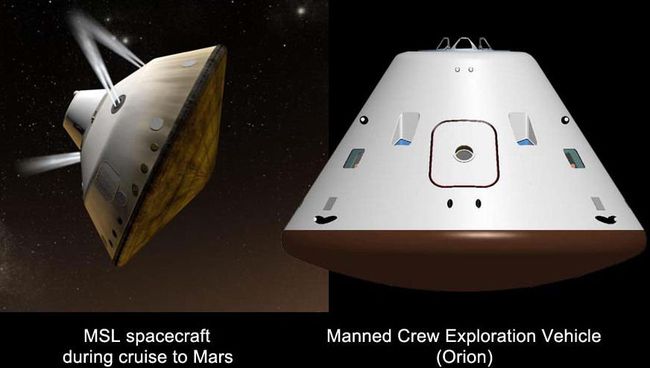 Зонд MSL в сравнении с капсулой будущего межпланетного корабля Орион NASA Зонд MSL в сравнении с капсулой будущего межпланетного корабля Орион NASA