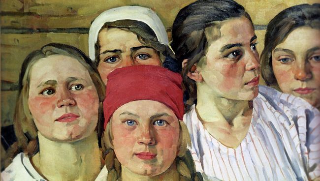 Репродукция картины художника К.Ф.Юона Комсомолка (Подмосковная молодежь)