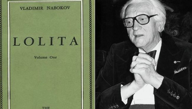 Обложка книги Лолита 1967 года издания и автор книги, Владимир Набоков