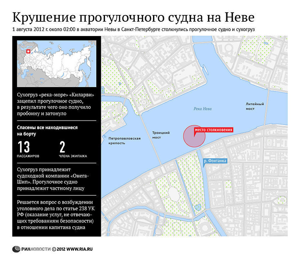 Крушение прогулочного теплохода на Неве