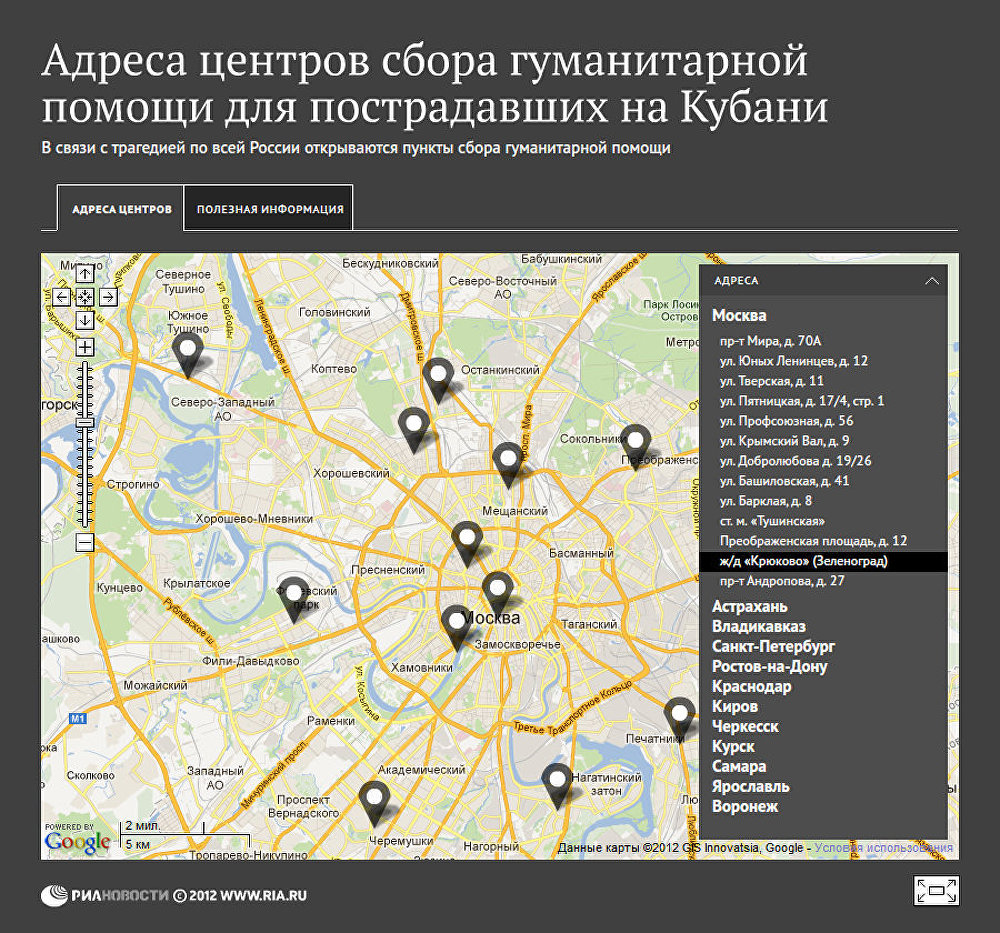 Адреса центров сбора помощи для пострадавших на Кубани