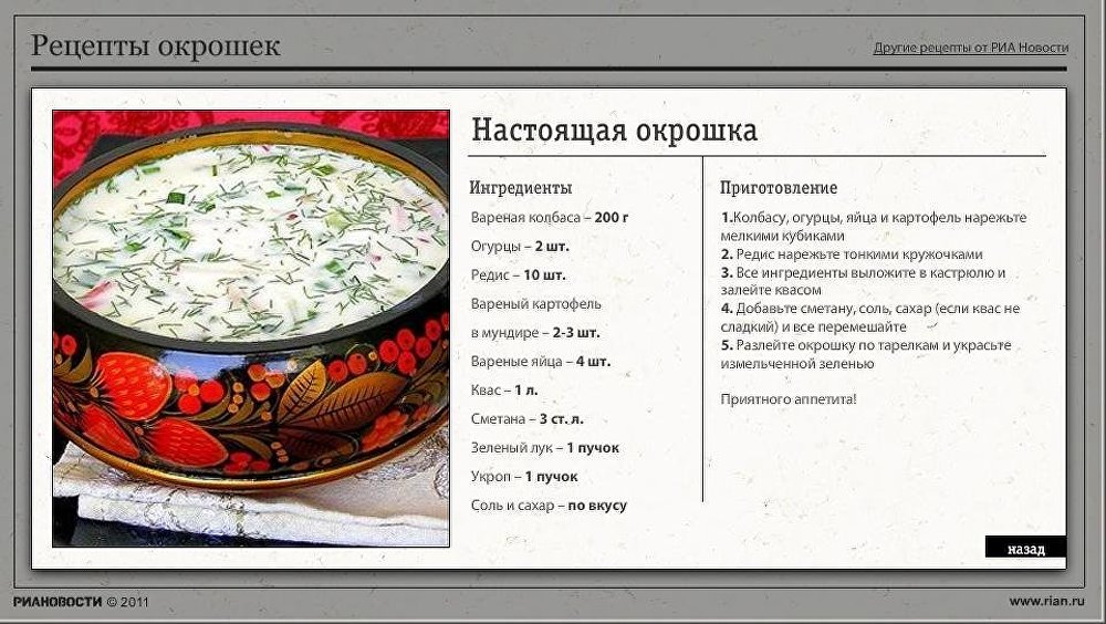 Рецепты окрошек