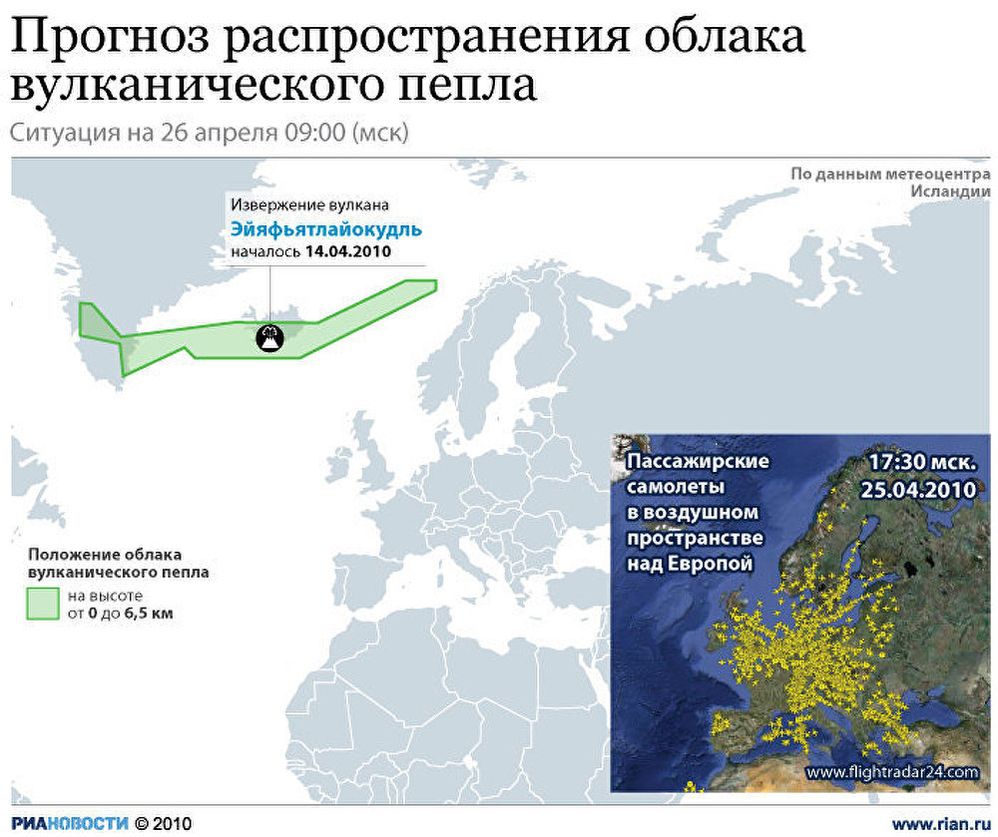 Прогноз распространения облака вулканического пепла на 26 апреля
