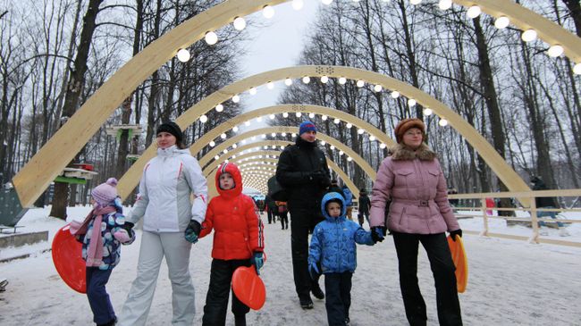 Зимний отдых горожан в парке. Архив