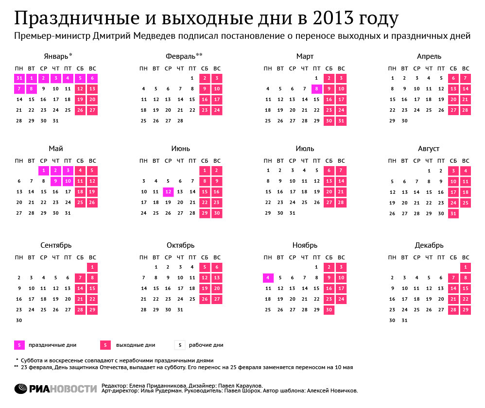 Праздничные и выходные дни в 2013 году Праздничные и выходные дни в 2013 году